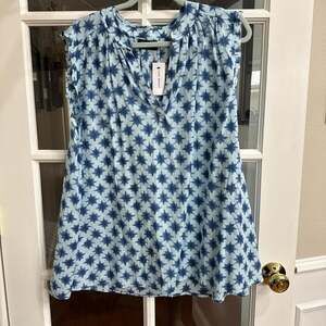 Lane Bryant Blue and White Star Print Flutter Sleeve Blouse, NWT, Size 18/20